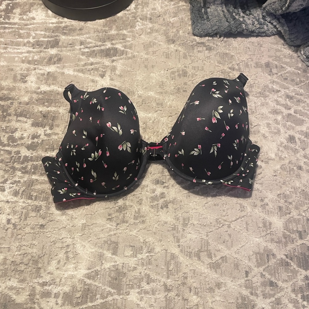 Floral Black Bra